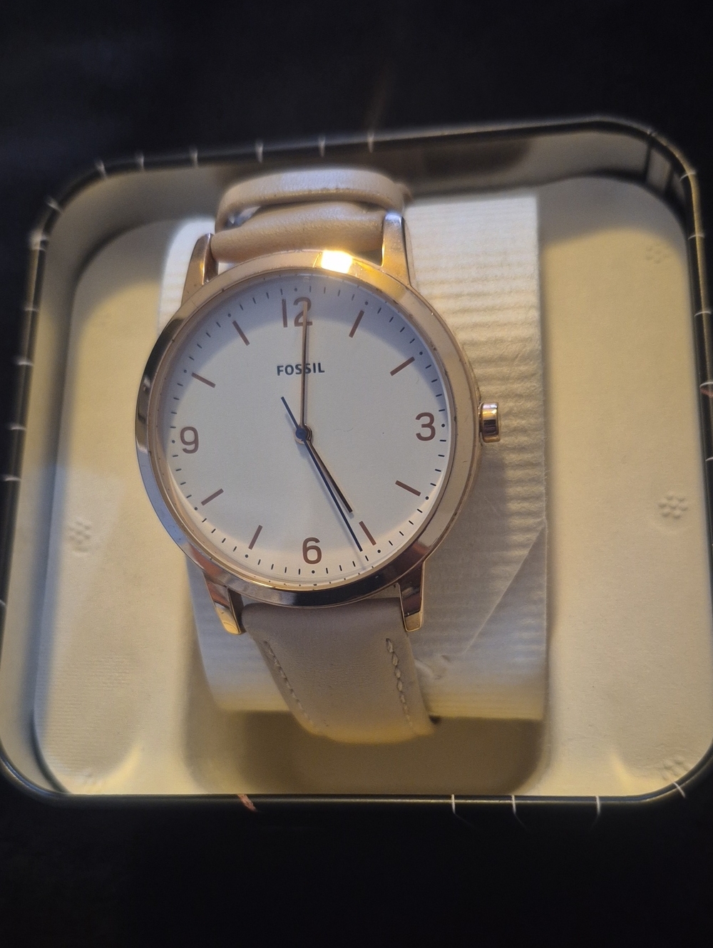 Fossil Men's Rose Gold Case Watch with Light Beige Leather Strap